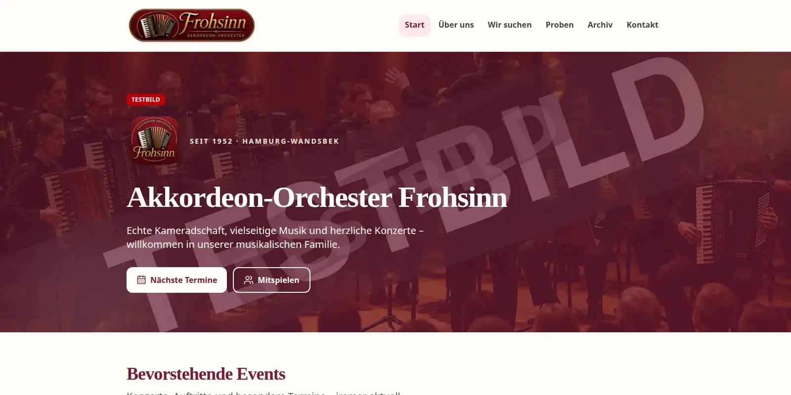Akkordeon-Orchester Frohsinn Website Screenshot